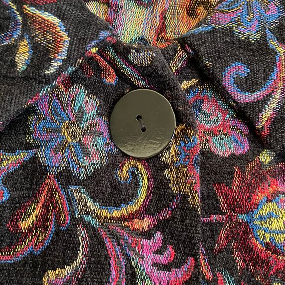 Habitat Sz M Floral Jacquard Tapestry Swing Coat Jacket Chunky Buttons Bohemian - Picture 10 of 16